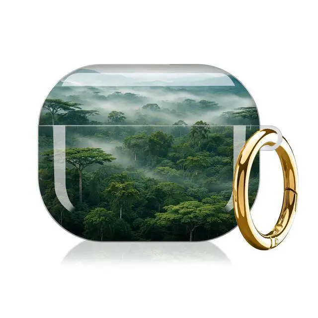 Alt view image 7 of 7 - Hard Protective Case for AirPod Pro 3, Shockproof Durable Shell with Keychain, Cute Stylish Design(Misty Forest Canopy Green Trees Mountains)