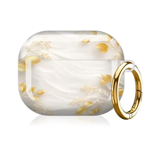 Alt view image 7 of 7 - Hard Protective Case for AirPod Pro 3, Shockproof Durable Shell with Keychain, Cute Stylish Design(Golden Leaves White Flowers Elegant)