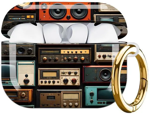 Main image of Hard Protective Case for AirPod Pro 3, Shockproof Durable Shell with Keychain, Cute Stylish Design(Vintage Audio Equipment Collage)
