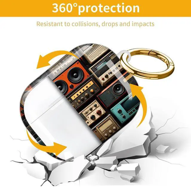 Alt view image 5 of 7 - Hard Protective Case for AirPod Pro 3, Shockproof Durable Shell with Keychain, Cute Stylish Design(Vintage Audio Equipment Collage)
