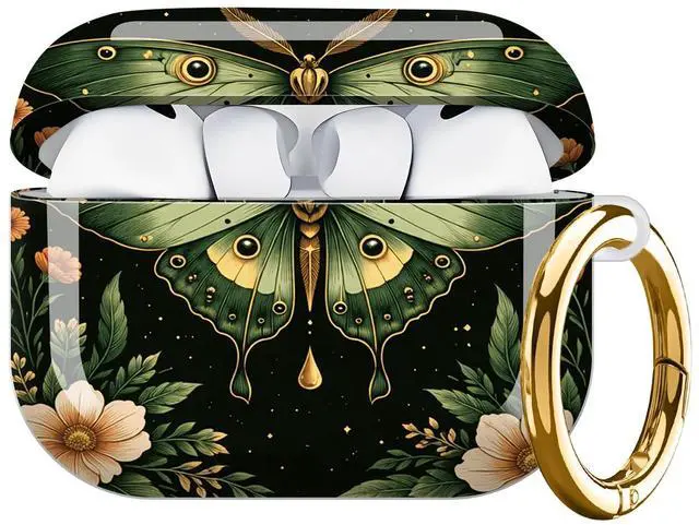 Main image of Hard Protective Case for AirPod Pro 3, Shockproof Durable Shell with Keychain, Cute Stylish Design(Moonlit Moth Floral Night)