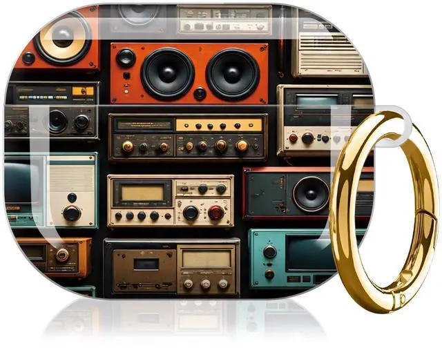 Alt view image 7 of 7 - Hard Protective Case for AirPod Pro 3, Shockproof Durable Shell with Keychain, Cute Stylish Design(Vintage Audio Equipment Collage)