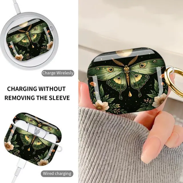 Alt view image 4 of 7 - Hard Protective Case for AirPod Pro 3, Shockproof Durable Shell with Keychain, Cute Stylish Design(Moonlit Moth Floral Night)