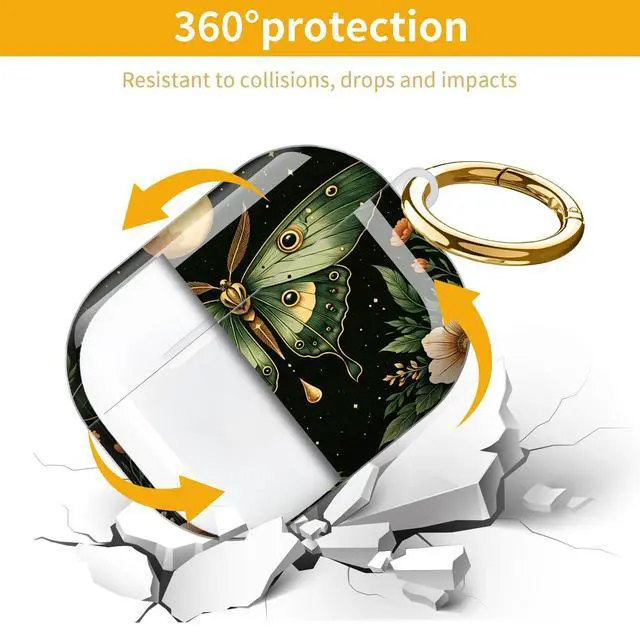 Alt view image 5 of 7 - Hard Protective Case for AirPod Pro 3, Shockproof Durable Shell with Keychain, Cute Stylish Design(Moonlit Moth Floral Night)