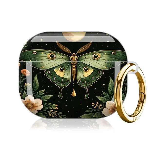 Alt view image 7 of 7 - Hard Protective Case for AirPod Pro 3, Shockproof Durable Shell with Keychain, Cute Stylish Design(Moonlit Moth Floral Night)