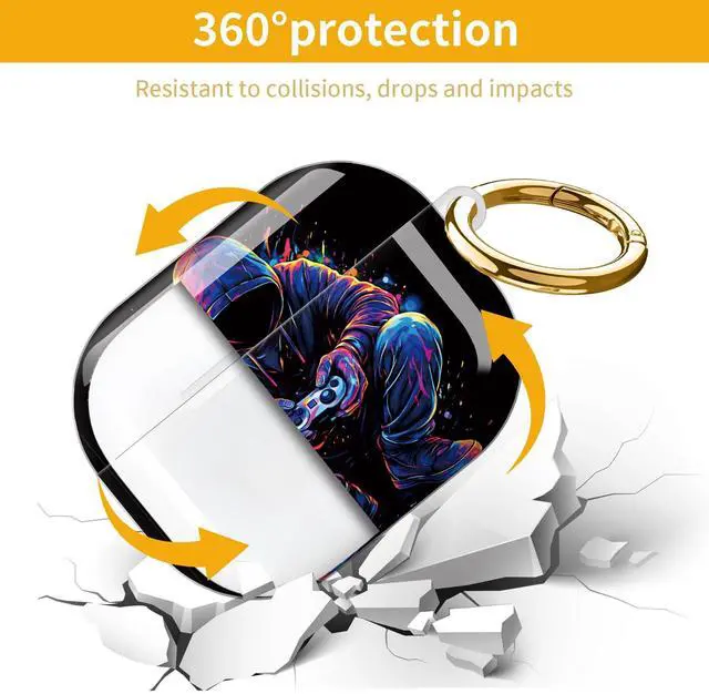 Alt view image 3 of 7 - Hard Protective Case for AirPod Pro 3, Shockproof Durable Shell with Keychain, Cute Stylish Design(Neon Hoodie Gamer Controller Splash Art)