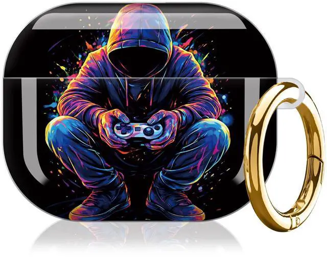 Main image of Hard Protective Case for AirPod Pro 3, Shockproof Durable Shell with Keychain, Cute Stylish Design(Neon Hoodie Gamer Controller Splash Art)