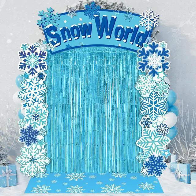 Main image of 7pcs Birthday Party Decorations Snowflake Tinsel Foil Fringe Curtains Porch Banners Snow Runner Backdrop for Wonderland Party Decoration Winter Supplies