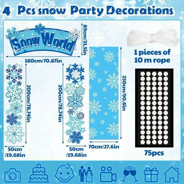 Alt view image 2 of 6 - 7pcs Birthday Party Decorations Snowflake Tinsel Foil Fringe Curtains Porch Banners Snow Runner Backdrop for Wonderland Party Decoration Winter Supplies