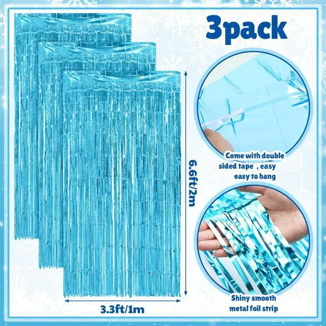 Alt view image 3 of 6 - 7pcs Birthday Party Decorations Snowflake Tinsel Foil Fringe Curtains Porch Banners Snow Runner Backdrop for Wonderland Party Decoration Winter Supplies