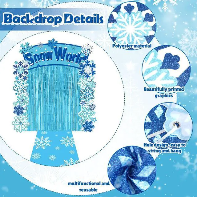 Alt view image 4 of 6 - 7pcs Birthday Party Decorations Snowflake Tinsel Foil Fringe Curtains Porch Banners Snow Runner Backdrop for Wonderland Party Decoration Winter Supplies