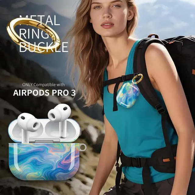 Alt view image 2 of 7 - Hard Protective Case for AirPod Pro 3, Shockproof Durable Shell with Keychain, Cute Stylish Design(Swirling Colors Abstract Art)