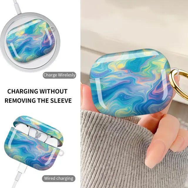 Alt view image 4 of 7 - Hard Protective Case for AirPod Pro 3, Shockproof Durable Shell with Keychain, Cute Stylish Design(Swirling Colors Abstract Art)