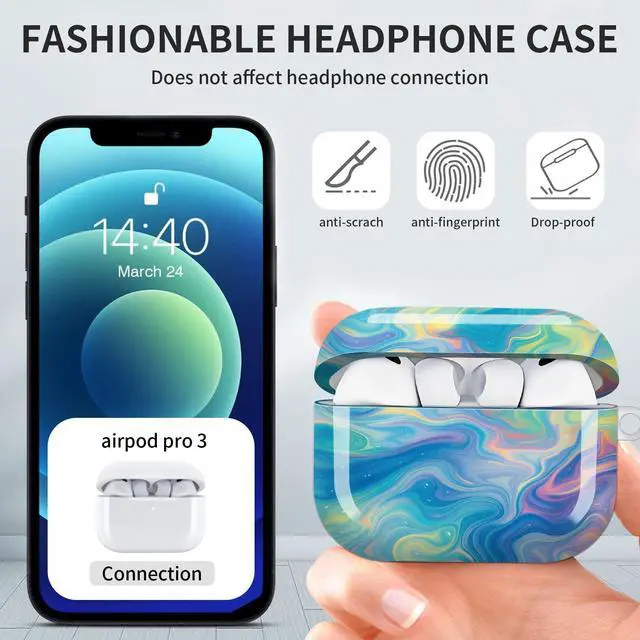 Alt view image 6 of 7 - Hard Protective Case for AirPod Pro 3, Shockproof Durable Shell with Keychain, Cute Stylish Design(Swirling Colors Abstract Art)