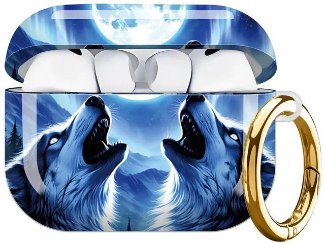 Main image of Hard Protective Case for AirPod Pro 3, Shockproof Durable Shell with Keychain, Cute Stylish Design(Moonlit Wolves Howling Aurora Mountains)