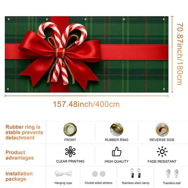Alt view image 3 of 6 - Christmas Garage Door Banner Decoration Plaid Red Bow 13x6 ft | Merry Christmas Plaid Bow Garage Door Cover Home Door Front Yard Backdrop Decor for Winter Xmas Holiday Outdoor
