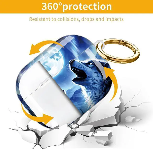 Alt view image 5 of 7 - Hard Protective Case for AirPod Pro 3, Shockproof Durable Shell with Keychain, Cute Stylish Design(Moonlit Wolves Howling Aurora Mountains)