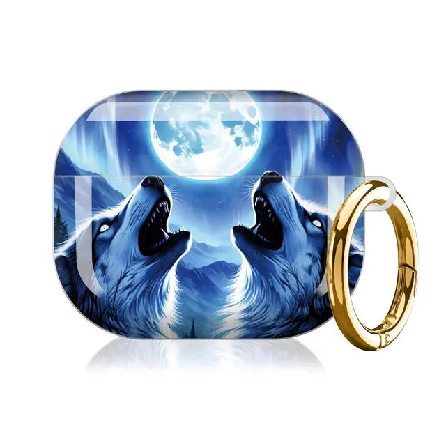 Alt view image 7 of 7 - Hard Protective Case for AirPod Pro 3, Shockproof Durable Shell with Keychain, Cute Stylish Design(Moonlit Wolves Howling Aurora Mountains)