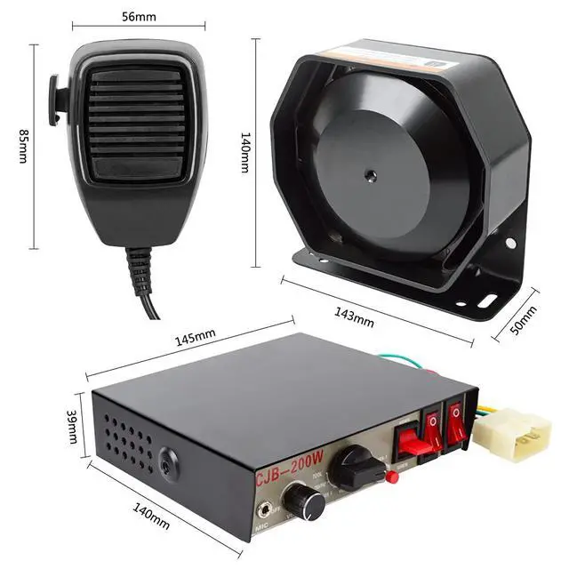 Alt view image 2 of 7 - Car Siren Speaker Police Siren Speaker Car Pa System, Dc12v 200w 9 Tones Wired Handheld Microphone Loudspeaker Emergency Siren Electronic