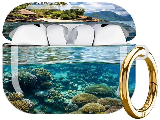 Main image of Hard Protective Case for AirPod Pro 3, Shockproof Durable Shell with Keychain, Cute Stylish Design(Tropical Island Coral Reef Water Sky)