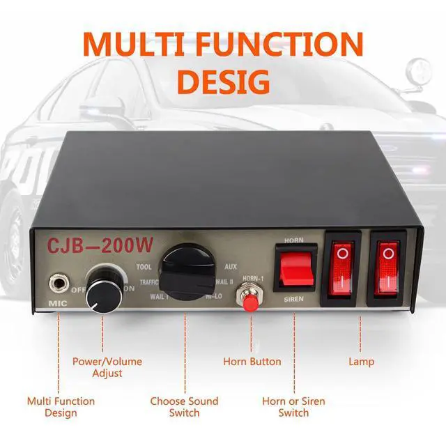 Alt view image 4 of 7 - Car Siren Speaker Police Siren Speaker Car Pa System, Dc12v 200w 9 Tones Wired Handheld Microphone Loudspeaker Emergency Siren Electronic