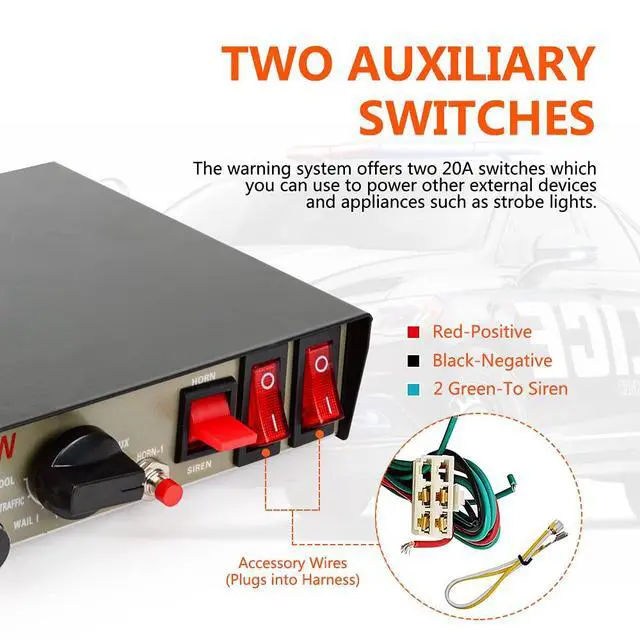 Alt view image 5 of 7 - Car Siren Speaker Police Siren Speaker Car Pa System, Dc12v 200w 9 Tones Wired Handheld Microphone Loudspeaker Emergency Siren Electronic