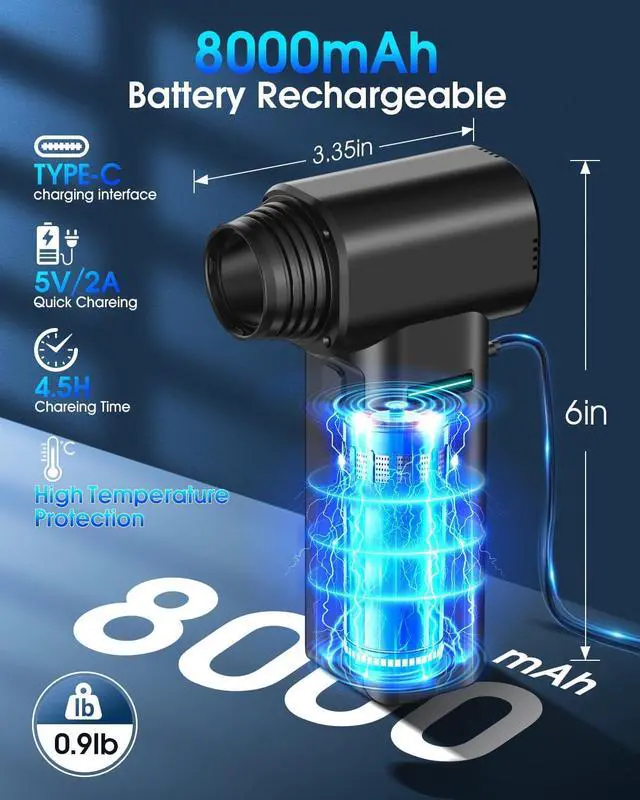Alt view image 2 of 7 - Compressed Air Duster, 300000RPM 500g Air Blaster PC Cleaner for Keyboard, Computer Cleaner Deep Cleaning, Component,Air Bed,Compressed Air Can-No Canned Air Duster, Rechargeable Air Blower