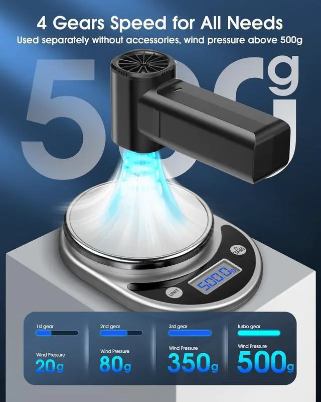 Alt view image 3 of 7 - Compressed Air Duster, 300000RPM 500g Air Blaster PC Cleaner for Keyboard, Computer Cleaner Deep Cleaning, Component,Air Bed,Compressed Air Can-No Canned Air Duster, Rechargeable Air Blower