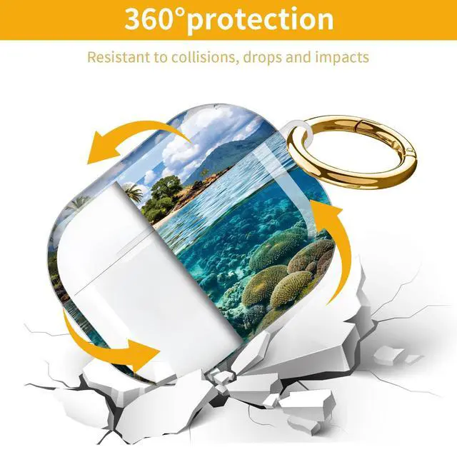 Alt view image 5 of 7 - Hard Protective Case for AirPod Pro 3, Shockproof Durable Shell with Keychain, Cute Stylish Design(Tropical Island Coral Reef Water Sky)