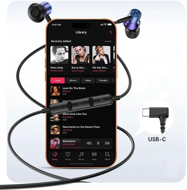 Alt view image 3 of 6 - USB C Earbuds for Samsung S26 S25 Wired C Plug Headphones 90° Right Angle | Type-C Earphones for Google Pixel 10a 9 Pro for iPhone 17 Pro 16 15 Cord Headphone with Microphone Volume Control Purple