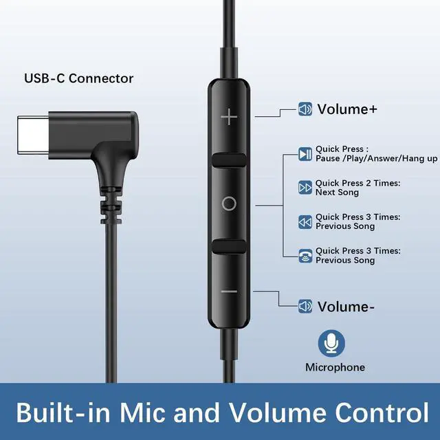 Alt view image 4 of 6 - USB C Earbuds for Samsung S26 S25 Wired C Plug Headphones 90° Right Angle | Type-C Earphones for Google Pixel 10a 9 Pro for iPhone 17 Pro 16 15 Cord Headphone with Microphone Volume Control Purple