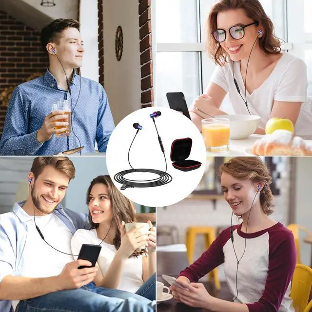 Alt view image 6 of 6 - USB C Earbuds for Samsung S26 S25 Wired C Plug Headphones 90° Right Angle | Type-C Earphones for Google Pixel 10a 9 Pro for iPhone 17 Pro 16 15 Cord Headphone with Microphone Volume Control Purple