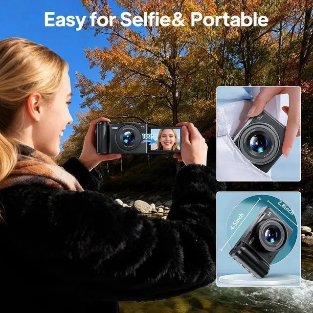 Alt view image 5 of 7 - 4K Digital Camera for Photography, Autofocus 56MP Vlogging Camera with 32GB SD Card, 3" 180° Flip Screen Compact Travel Camera for Teens Begnners with 16X Zoom,Black