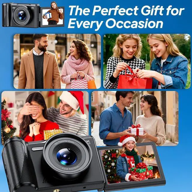 Alt view image 7 of 7 - 4K Digital Camera for Photography, Autofocus 56MP Vlogging Camera with 32GB SD Card, 3" 180° Flip Screen Compact Travel Camera for Teens Begnners with 16X Zoom,Black