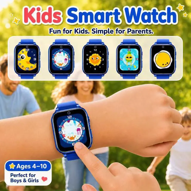 Alt view image 2 of 6 - 1.69'' Kids Smart Watch for Boys Girls, Blue | Includes 2 screen protectors, 1GB SD card and school mode