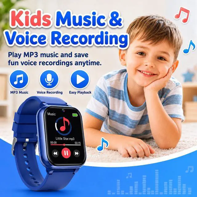 Alt view image 4 of 6 - 1.69'' Kids Smart Watch for Boys Girls, Blue | Includes 2 screen protectors, 1GB SD card and school mode