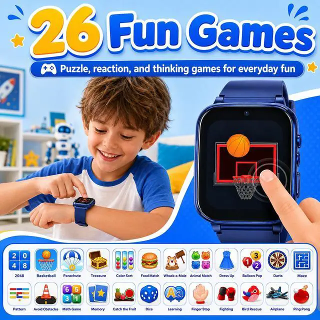 Alt view image 5 of 6 - 1.69'' Kids Smart Watch for Boys Girls, Blue | Includes 2 screen protectors, 1GB SD card and school mode