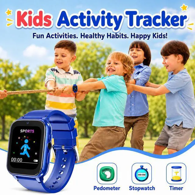 Alt view image 3 of 6 - 1.69'' Kids Smart Watch for Boys Girls, Blue | Includes 2 screen protectors, 1GB SD card and school mode