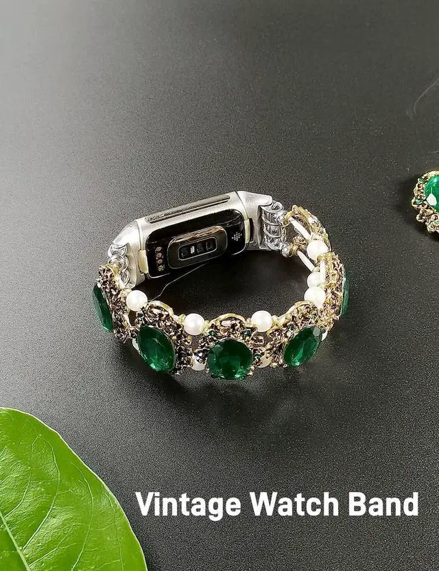 Alt view image 2 of 7 - Compatible with Fitbit Charge 5/6 Band Agate Natural Gemstone Beads Western Bracelet for Women Energy Healing Crystal Chakra Western Boho Style Fixed Size Strap, Turquoise