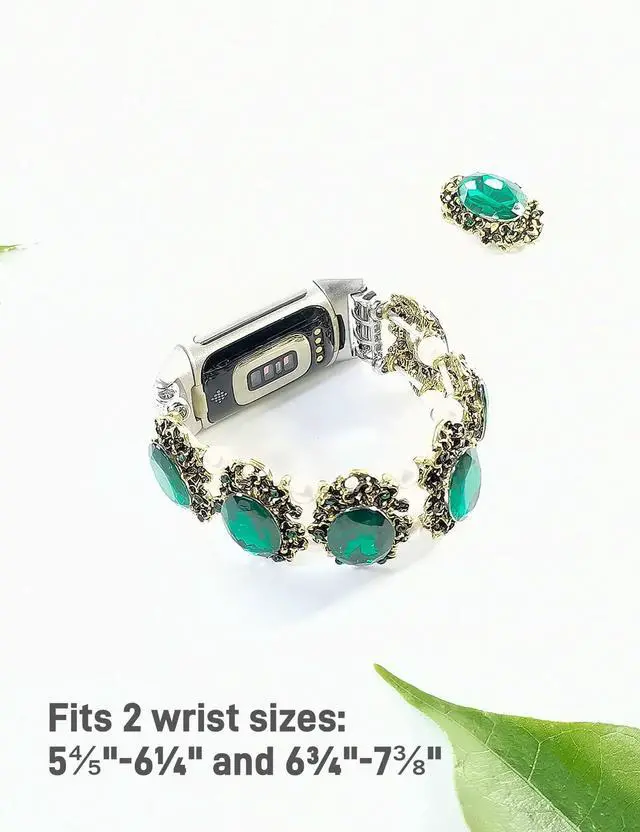 Alt view image 3 of 7 - Compatible with Fitbit Charge 5/6 Band Agate Natural Gemstone Beads Western Bracelet for Women Energy Healing Crystal Chakra Western Boho Style Fixed Size Strap, Turquoise