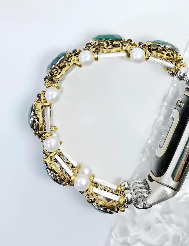 Alt view image 4 of 7 - Compatible with Fitbit Charge 5/6 Band Agate Natural Gemstone Beads Western Bracelet for Women Energy Healing Crystal Chakra Western Boho Style Fixed Size Strap, Turquoise