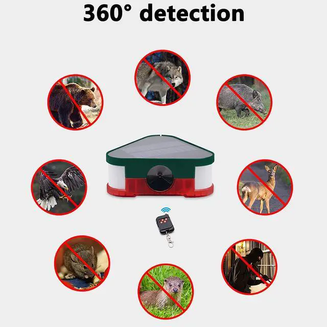 Alt view image 6 of 6 - Solar Sound & Light Alarm, 360° Smart Ultrasonic Motion Sensor Alarm with Remote Controller, 3x129db Super Loud Speakers & LED Flashing Light IP65 Waterproof 4 Work Mode for Home, Farm, Barn, Yard