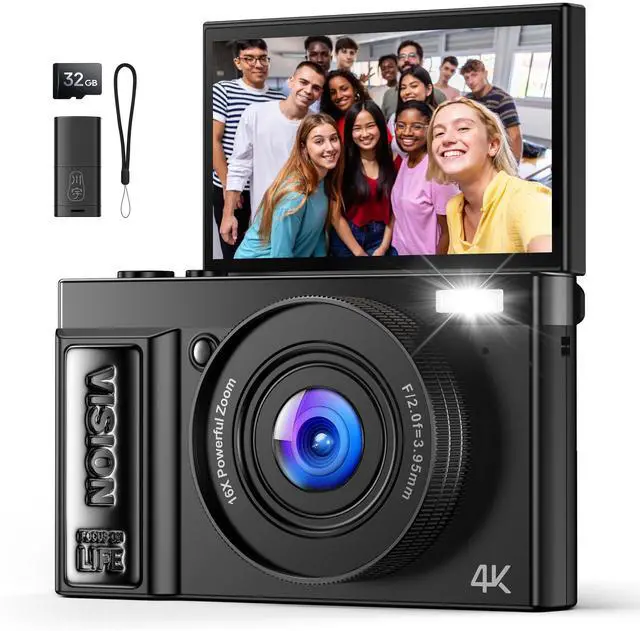 Main image of Digital Camera 4K for Photography: Cameras for Video Vlogging - 16X Zoom Photo Camera Gifts for Teens Ages 8-18 - 180°Flip Screen Compact Cámara - 64MP Point and Shoot Digital Cameras for YouTube