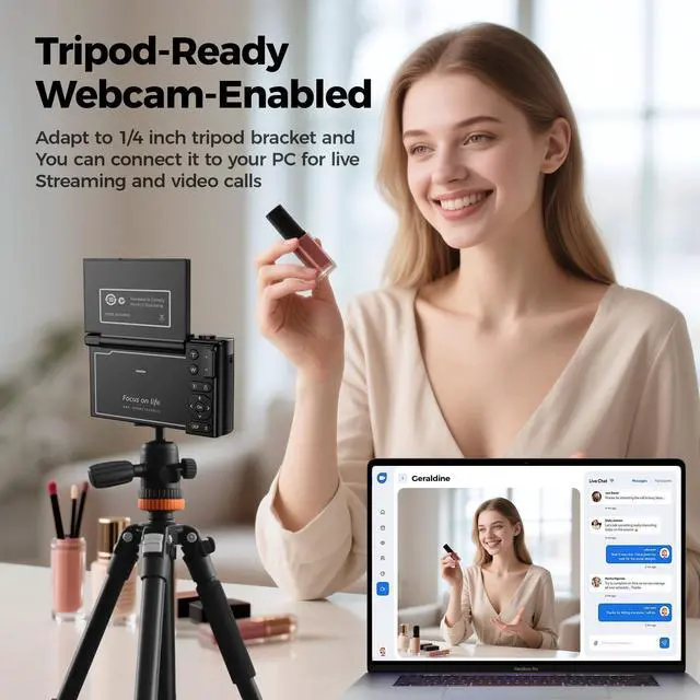 Alt view image 6 of 7 - Digital Camera 4K for Photography: Cameras for Video Vlogging - 16X Zoom Photo Camera Gifts for Teens Ages 8-18 - 180°Flip Screen Compact Cámara - 64MP Point and Shoot Digital Cameras for YouTube