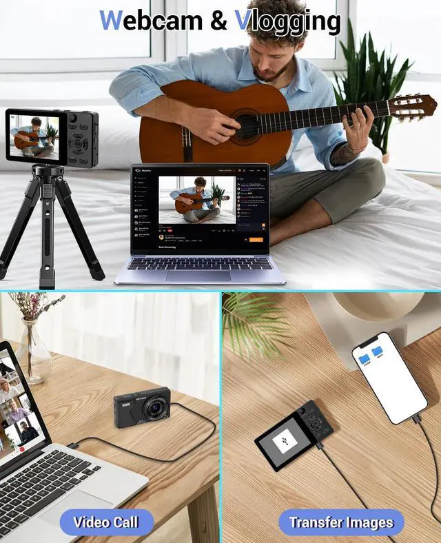 Alt view image 6 of 6 - 4K Digital Camera for Photography- 64MP Autofocus Vlogging Camera with Dual Lens, 18X Digital Zoom- Small Point and Shoot Camera with Card and 2000mAh for YouTube, Travel, Beginners (Black)