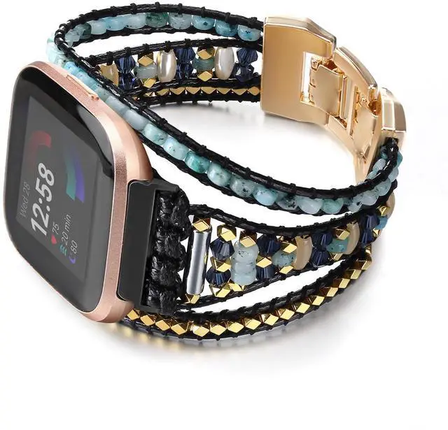 Main image of Boho Braided Bracelet Compatible with Fitbit Versa 4/Versa 3/Sense/Sense 2 Bands for Women, Handmade Woven Beaded Strap for Fitbit Smartwatch