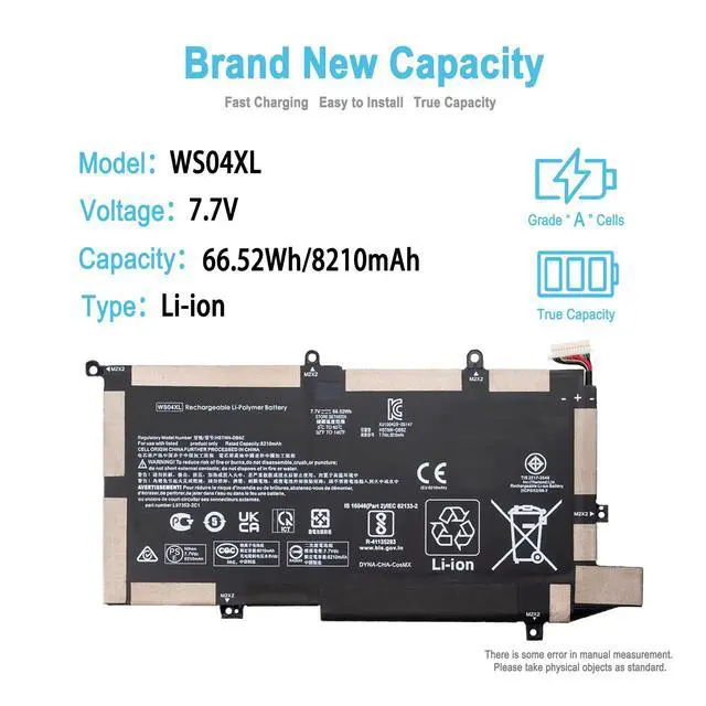 Alt view image 2 of 7 - WS04XL L97357-005 Replacement Battery for HP Spectre X360 14-ea 14-ef | 14-ea2000 14-ef2000 14t-ef000 14t-ea000 Series WS04066XL WSO4XL L97352-2D1 HSTNN-DB9Z 66.52Wh 8210mAh 7.7V