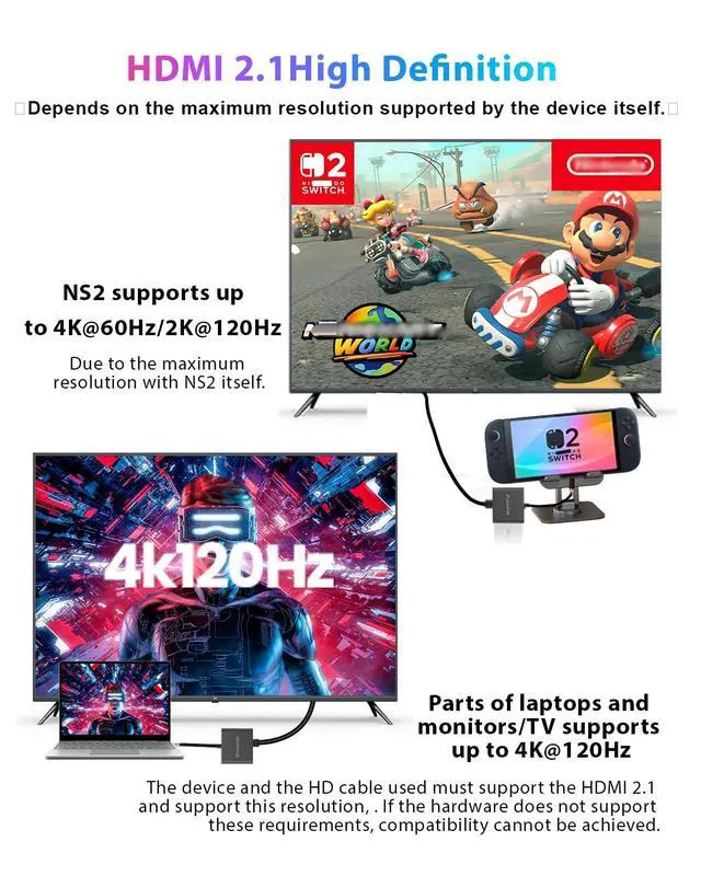 Alt view image 3 of 7 - Switch 2 Dock+ Stand kit for Nintendo Switch 2 Portable Dock+HDMI 2.1/PD/USB A 3.2 Interface,Compatible with MASC/Laptops(Requires Manual firmware Update for NS2'S 21 Version)