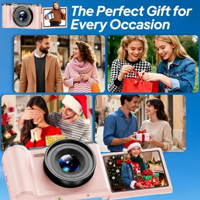 Alt view image 7 of 7 - 4K Digital Camera for Photography, Autofocus 56MP Vlogging Camera with 32GB SD Card, 3" 180° Flip Screen Compact Travel Camera for Teens Begnners with 16X Zoom,Pink