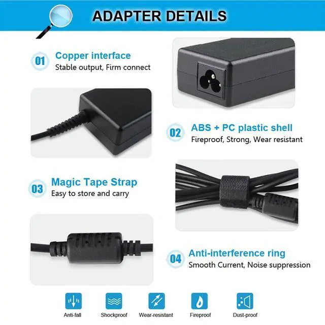 Alt view image 4 of 7 - 19.5V 2.31A 45W AC Adapter Charger Compatible with HP Pavilion x360 x2 11 13 15 M1 TouchSmart, Envy x360 x2 13 15 M6, Stream 11 13 14, 15-f 15-f272wm 15-f387wm 15-f233wm 15-bw 15-bs 15-a 15-d 15-g